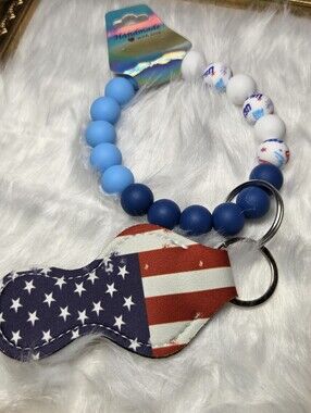 Handmade Silicone Beaded Wristlet Keychain Bracelet Chapstick Holder Flag